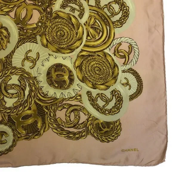 CHANEL CC Logo Pink 100% Silk Jewelry Print Scarf - Picture 9 of 12